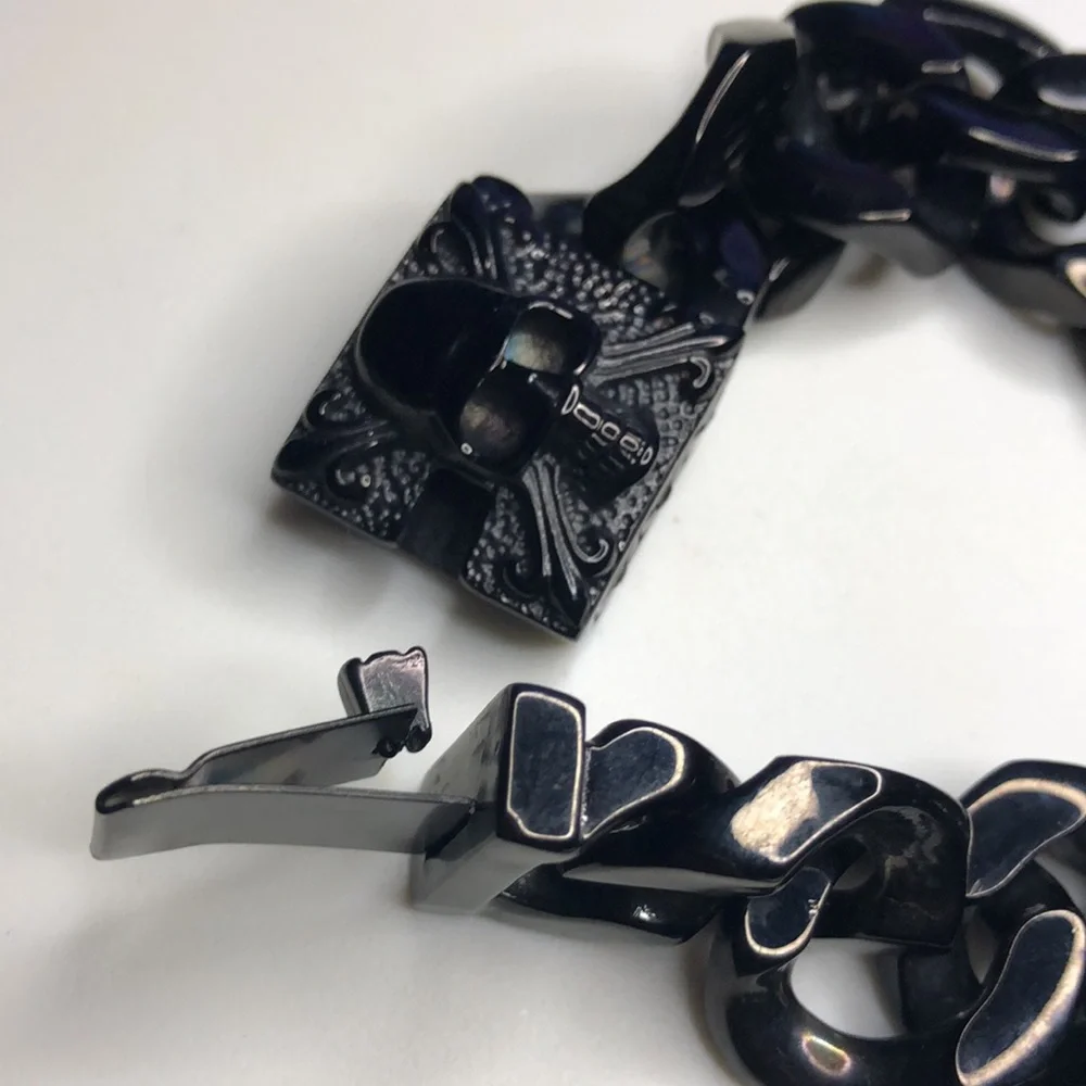 Men's Black Chain Bracelet with skull design stainless steel 316L - Picture 5 of 5